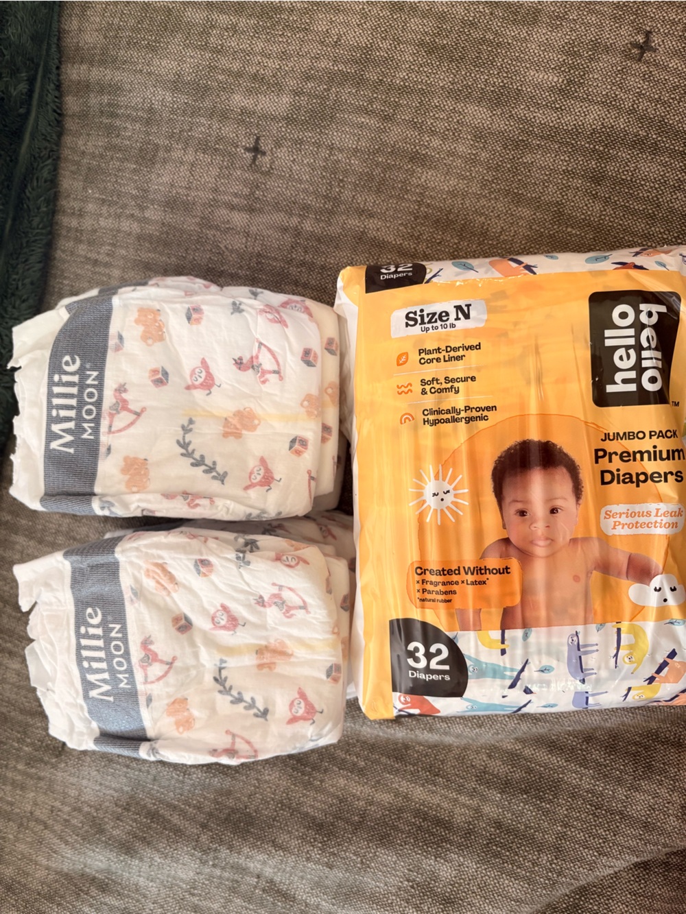 Premium Baby Diapers Size N - Neutral/White - Pack of 32